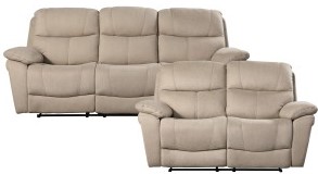 tan reclining sofa and loveseat