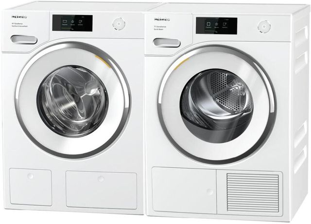 Miele Front Load White Laundry Pair with WXR860WCS 24 Inch Compact Washer  and TXR860WP 24 Inch Electric Dryer