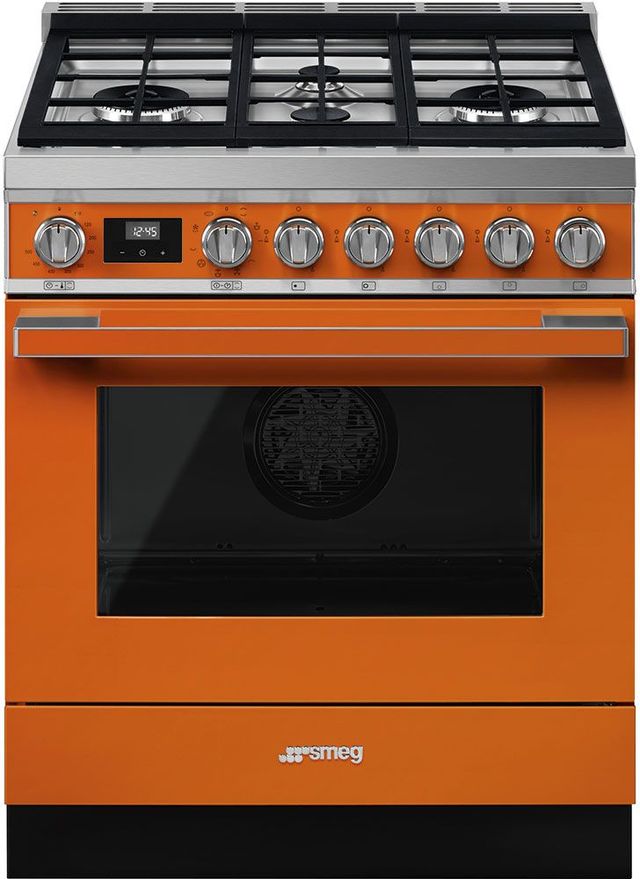 Smeg Portofino Aesthetic 30" Orange Pro Style Dual Fuel Range