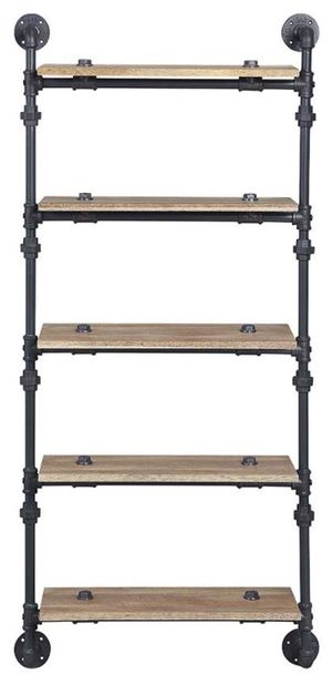 ACME Furniture Brantley Oak/Sandy Black Wall Rack with Five Shelves