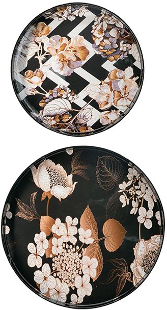 A & B Home Multi-Colored Plastic Floral Print Round Decorative Trays