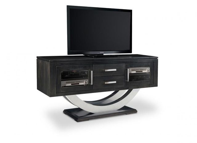 Handstone  Contempo Metal Curve Pedestal 64” HDTV Cabinet with 2 Drawers and Glass Doors