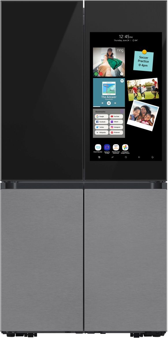 Samsung Bespoke 28.6 Cu. Ft. Charcoal Glass Top and Family Hub™+ Panels with Stainless Steel Bottom Panel French Door Refrigerator-0