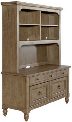 Liberty Americana Farmhouse Wire Brushed Antique Dusty Taupe Credenza and Hutch
