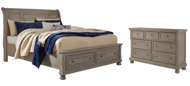 Signature Design by Ashley® Lettner 2-Piece Light Gray Queen Sleigh Storage Bed Set