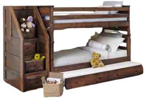 Trendwood Laguna American Chestnut Twin over Twin Youth Bunk Bed with Trundle Bed and Stairway Chest