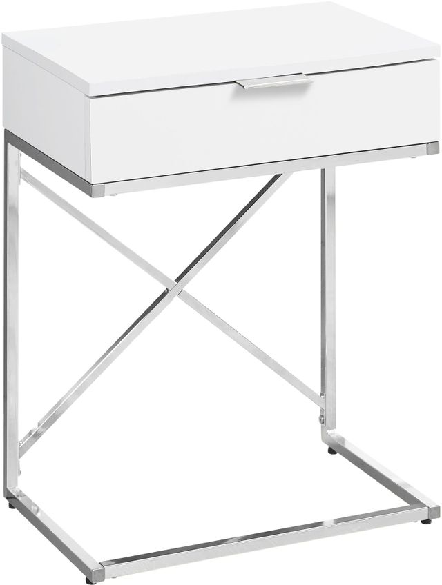 Monarch Specialties Inc. Glossy White 24" Chrome Metal Accent Table 1