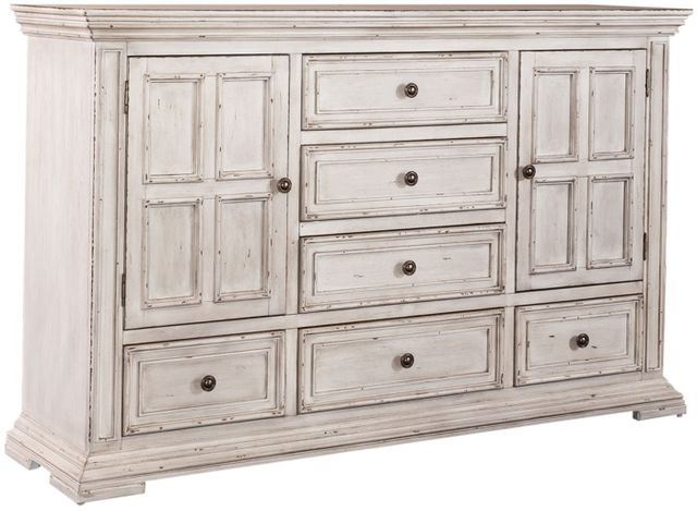 Liberty Furniture Big Valley Whitestone Finish with Heavy Distressing 2 Door 6 Drawer Dresser-0