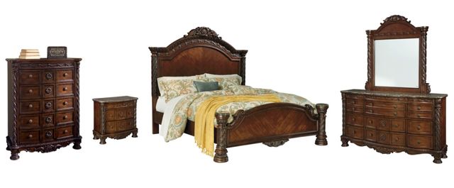 Millennium® by Ashley® North Shore 5-Piece Dark Brown King Panel Bed Set