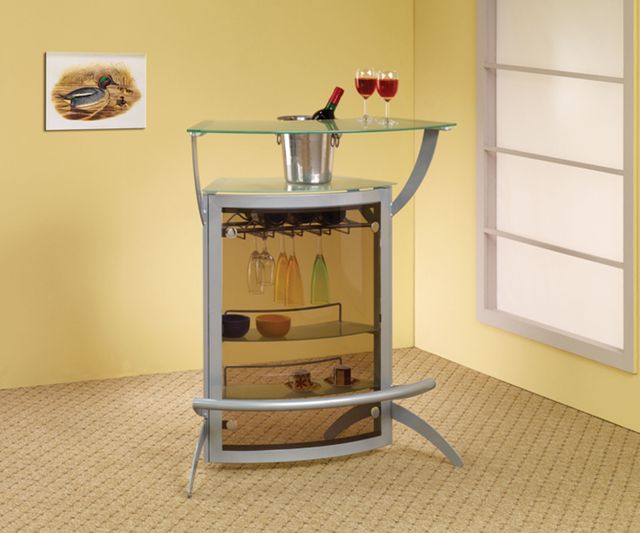 Coaster® CoasterEssence Silver And Frosted Glass 2-Shelf Bar Unit 1