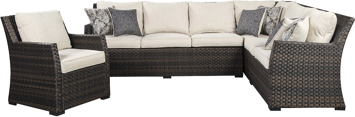 Signature Design by Ashley® Easy Isle Dark Brown/Beige Sectional Sofa and Chair with Cushions