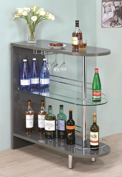 Coaster® Adolfo Glossy Grey And Clear 3-Tier Bar Table-1