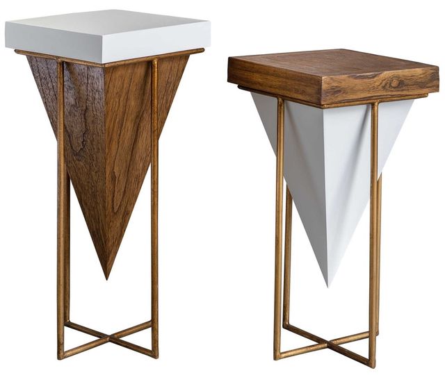 Uttermost® Kanos Set of 2 White and Walnut Accent Table 1