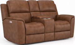 Flexsteel® Henry Russet Power Reclining Loveseat with Console and Power Headrests