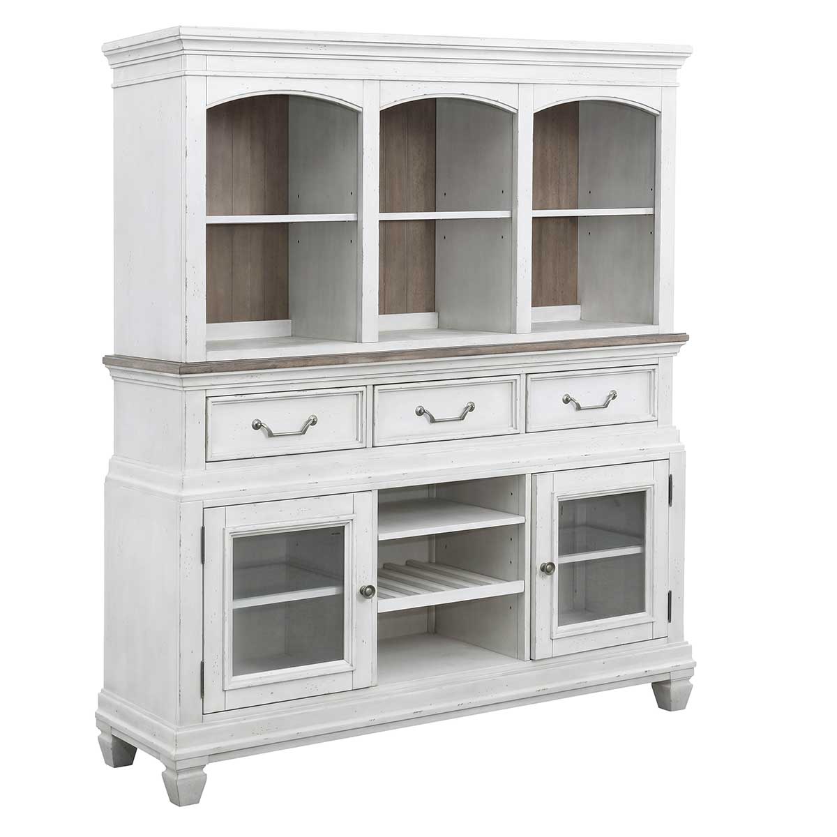 White country dining hutch with glass doors