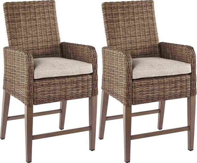 Signature Design by Ashley® Beachcroft Beige Set of 2 Barstools with Cushions