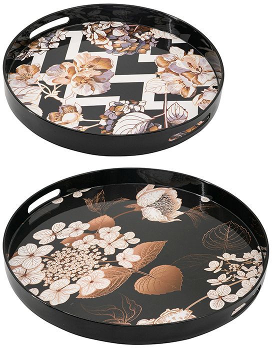A & B Home Multi-Colored Plastic Floral Print Round Decorative Trays-1