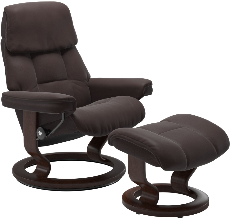 Stressless® by Ekornes® Ruby Chocolate Medium All Leather Recliner with Footstool