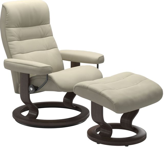 Stressless® by Ekornes® Opal Light Grey Small All Leather Recliner with Footstool-0
