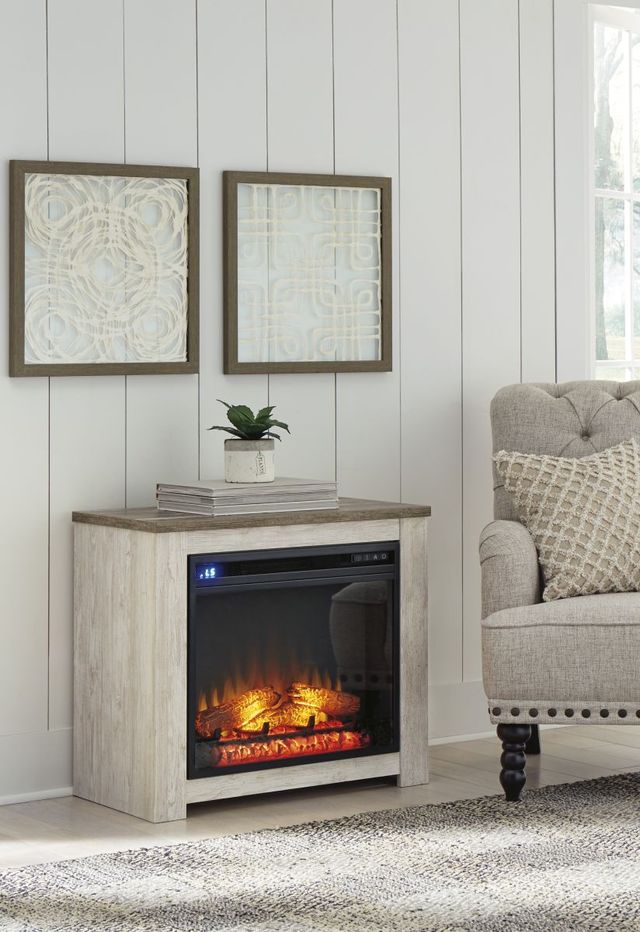 Signature Design by Ashley® Willowton Whitewash Fireplace Mantel with Fireplace Insert 3