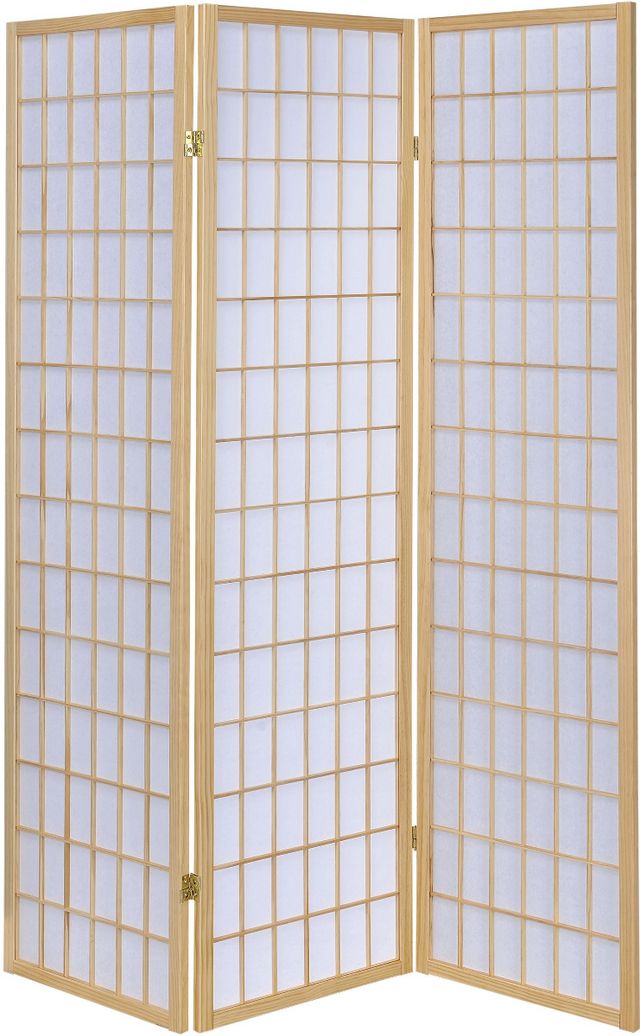 Coaster® Carrie Natural/White 3-Panel Folding Screen-0