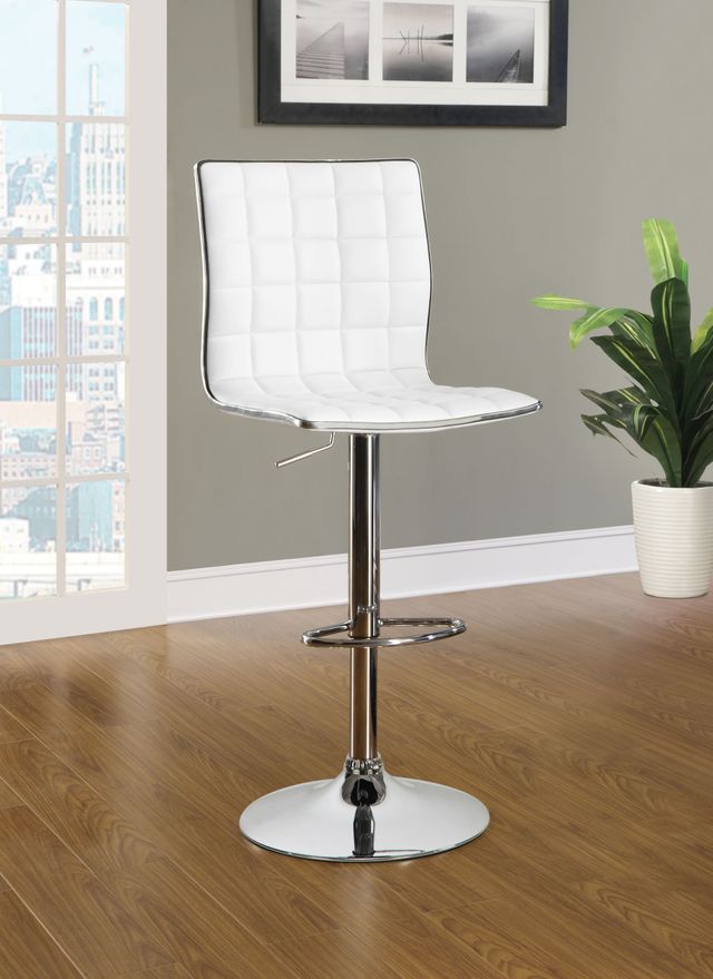 Coaster® Ashbury Set of 2 White/Chrome Upholstered Adjustable Stools-1