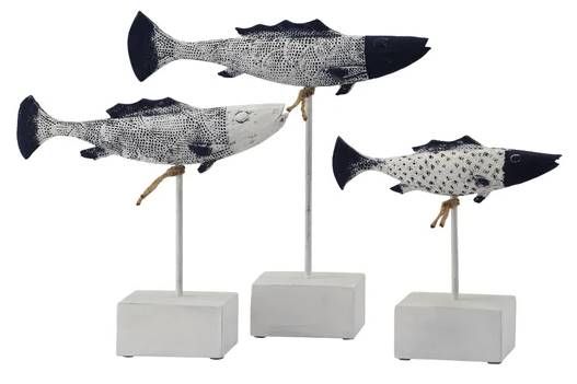 Crestview Collection Antique Set of 3 Black/White Fish Statues-0