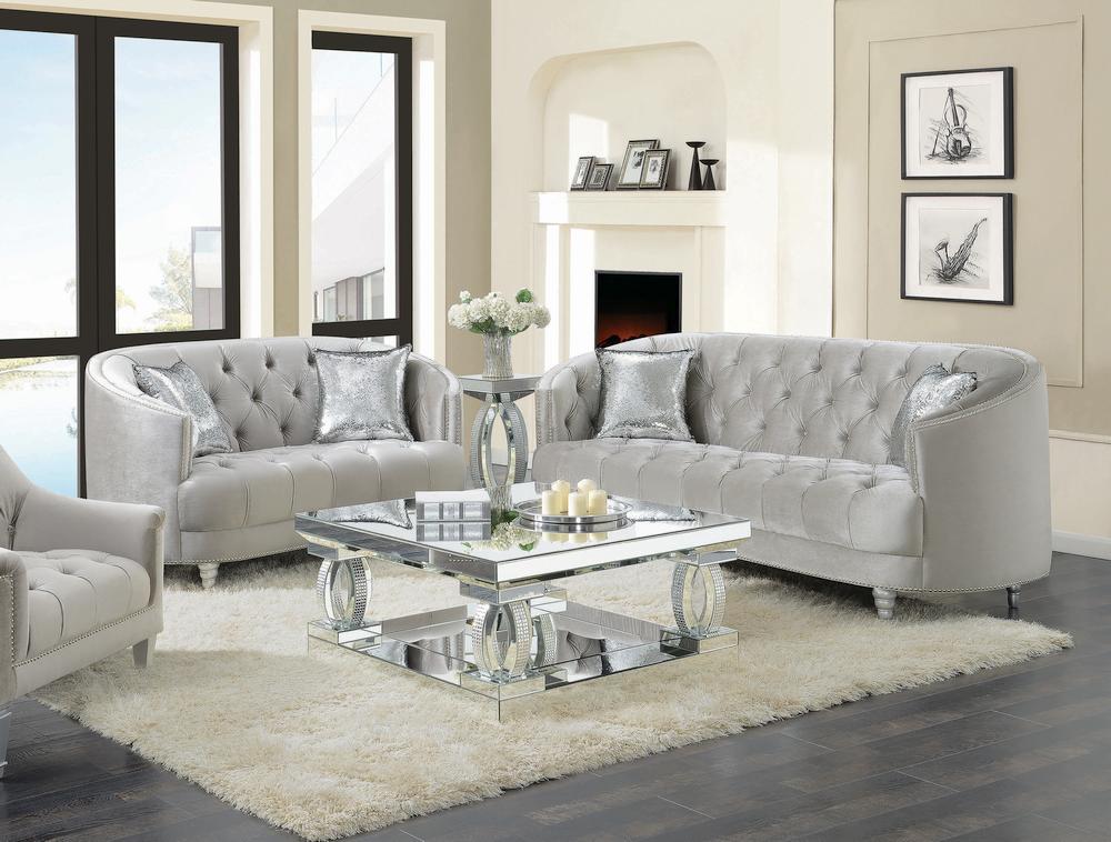 Coaster Avonlea 2 Piece Grey Living Room Set Pearls Furniture