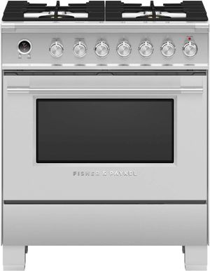 Fisher & Paykel 30" Brushed Stainless Steel Freestanding Dual Fuel Natural Gas Range