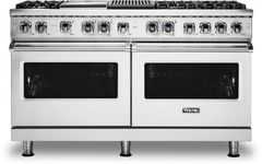 Viking® 5 Series 60" Frost White Pro Style Dual Fuel Liquid Propane Range with 12" Griddle and 12" Grill