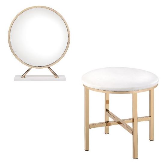 white and gold vanity stool