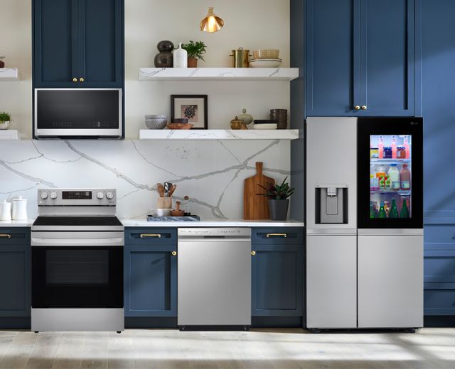 LG 4 Piece Kitchen Package with a 27 Cu. Ft. Side-By-Side InstaView™ Refrigerator with Craft Ice™