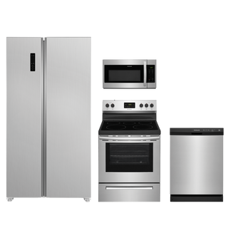 Frigidaire 4pc Appliance Package - 18 Cu. Ft. Counter-Depth Side-by-Side Fridge and Freestanding Electric Range
