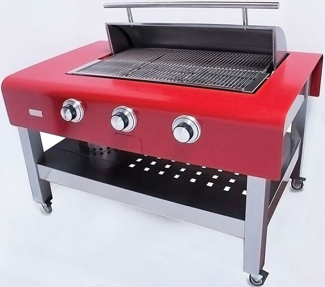 Caliber™ Rockwell 60" Powdercoated Red Free Standing Liquid Propane Social Grill with Stainless Steel Stand 1