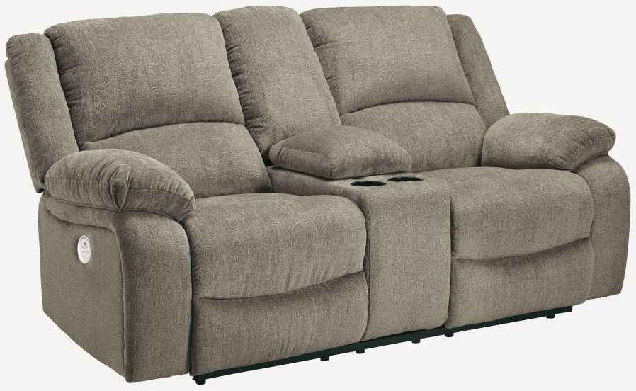 Signature Design by Ashley® Draycoll Pewter Double Power Reclining Loveseat with Console