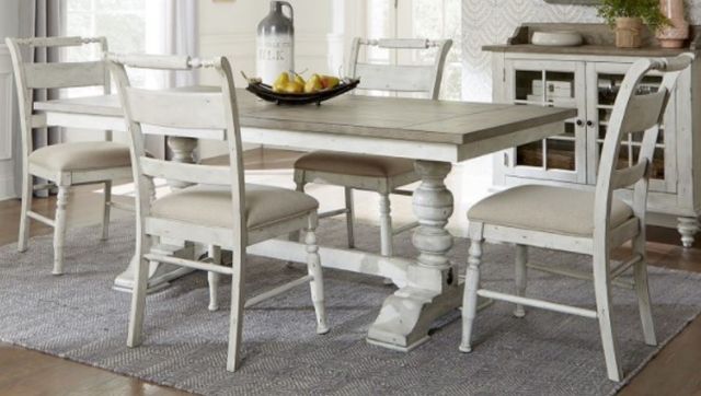 Liberty Whitney 5-Piece Antique Linen/Weathered Gray Trestle Table Set-3