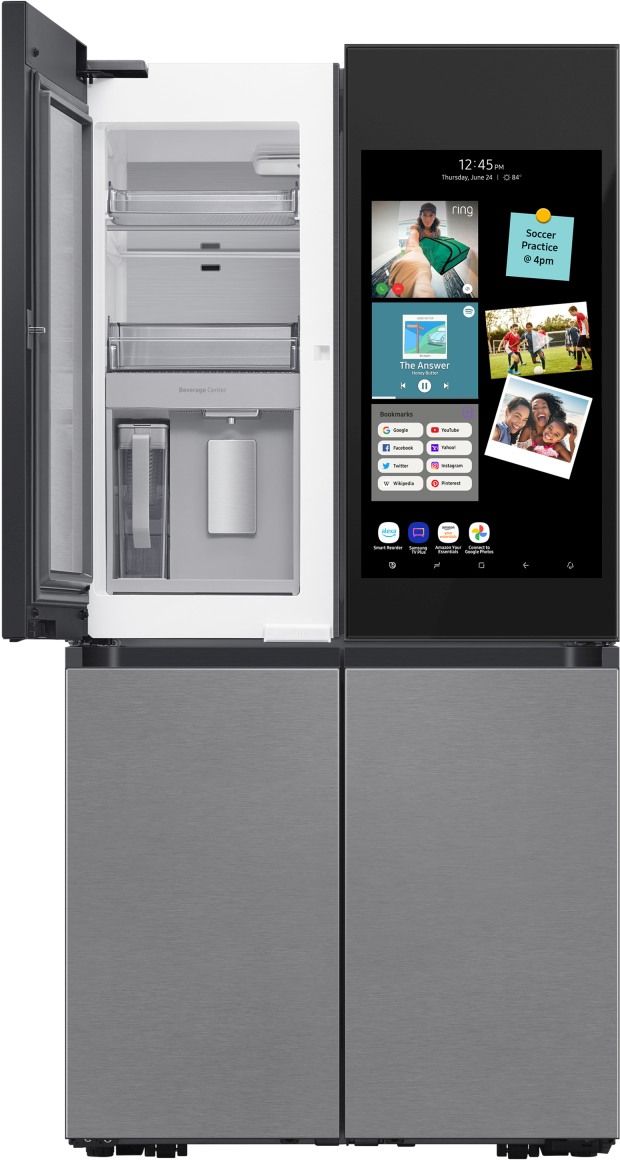 Samsung Bespoke 28.6 Cu. Ft. Charcoal Glass Top and Family Hub™+ Panels with Stainless Steel Bottom Panel French Door Refrigerator-1