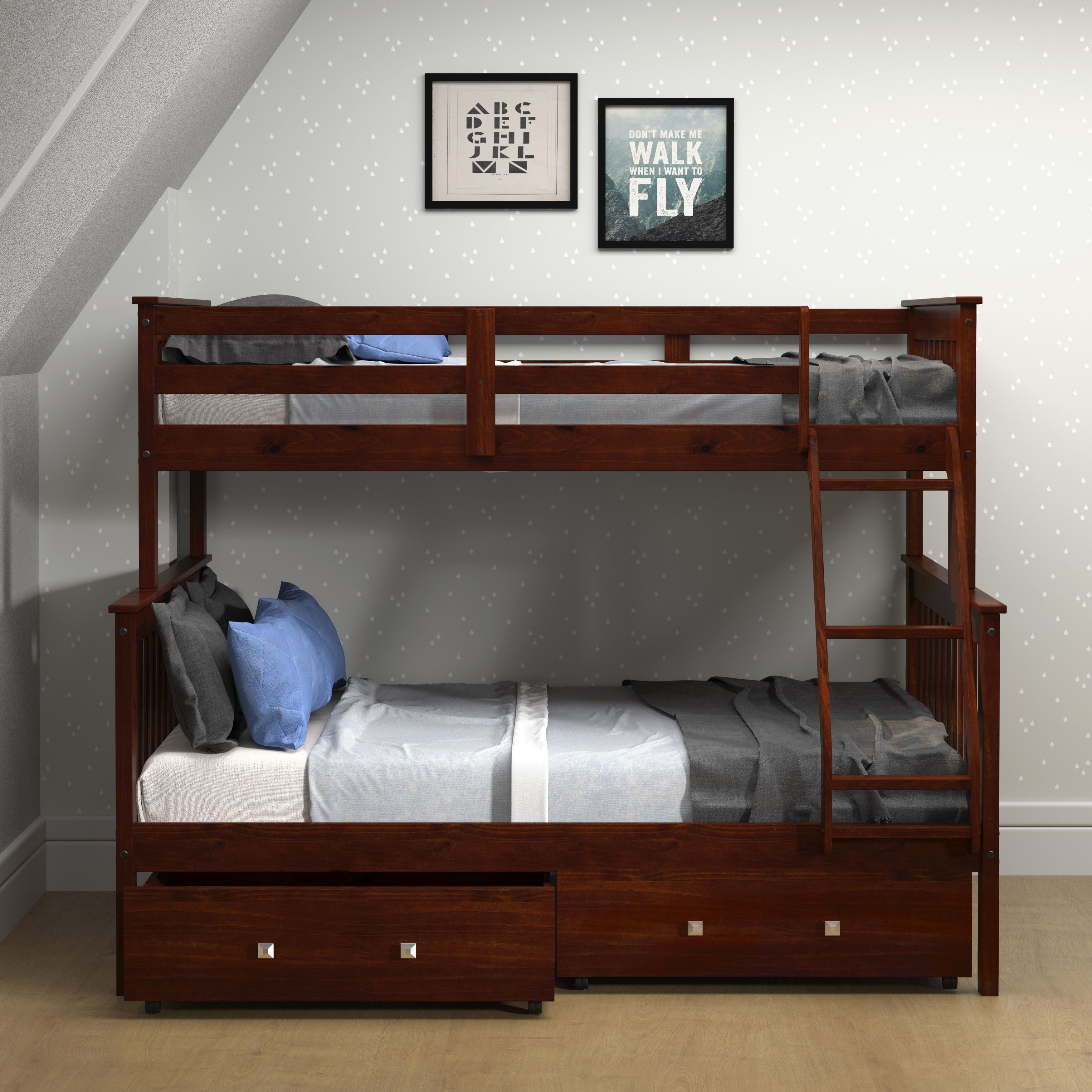 Donco Trading Company Twin Over Full Mission Bunk Bed with Dual Underbed Drawers