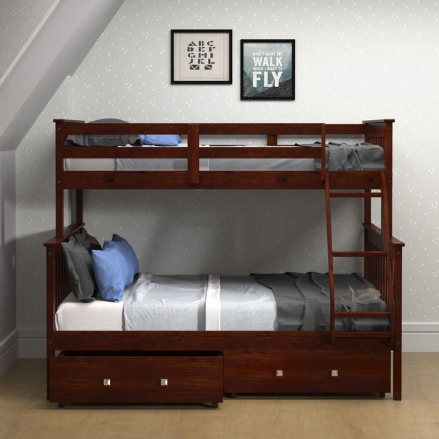 Donco Trading Company Twin Over Full Mission Bunk Bed with Dual Underbed Drawers-0