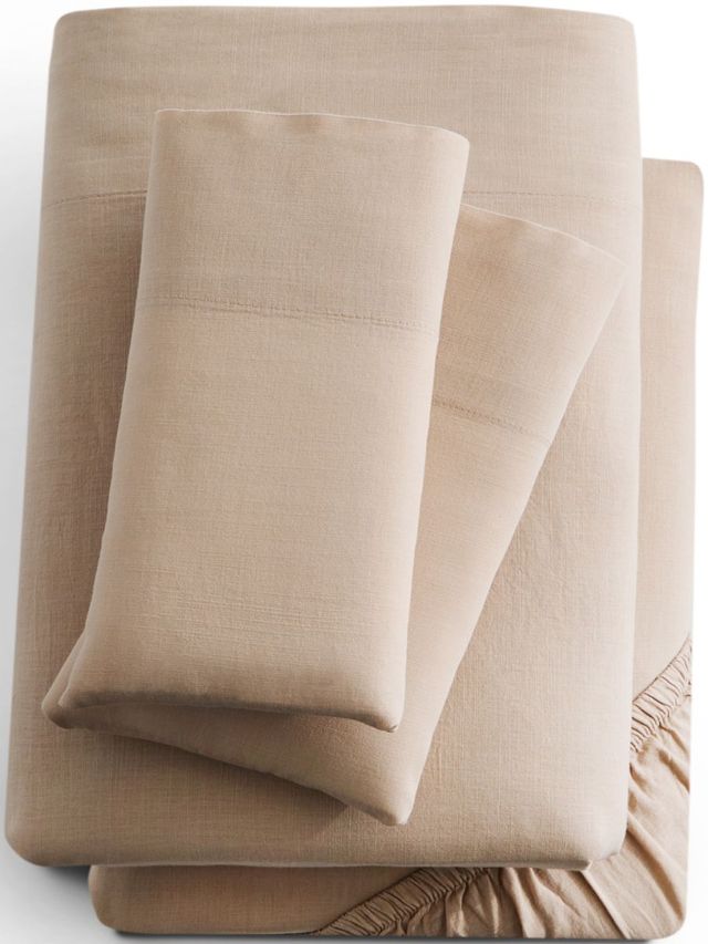 Malouf® Linen-Weave Cotton Sand California King Sheet Set 0