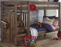Simply Bunk Beds Chestnut Twin Stair Bunk Bed with Storage