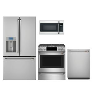 Cafe 4pc Smart Appliance Package - 22.1 cu.ft. Counter-Depth French Door Fridge and Convection Gas Slide-In Range with Air Fry