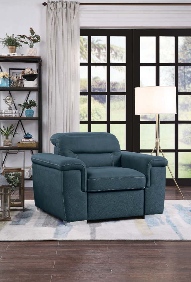 Homelegance Alfio Blue Chair With Pull-Out Ottoman 5