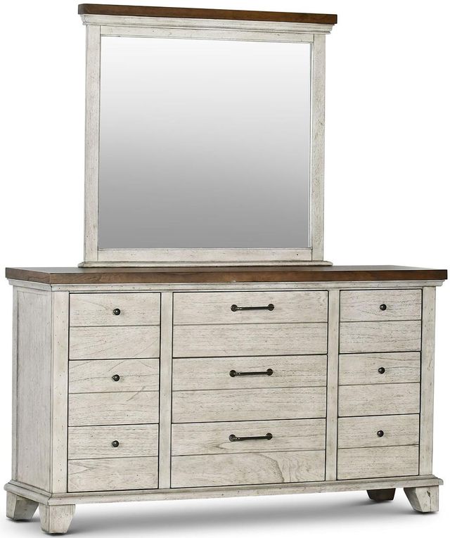 Steve Silver Co.® Bear Creek Ivory and Honey Smoke Queen Bed, Dresser and Mirror Set 4