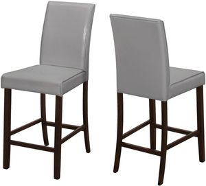Dining Chair, Set Of 2, Counter Height, Upholstered, Kitchen, Dining Room, Pu Leather Look, Wood Legs, Grey, Brown, Transitional