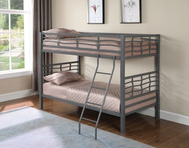 Coaster® Fairfax Light Gunmetal Twin Over Twin Bunk Bed With Ladder 2