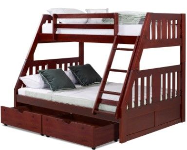 Donco Trading Company Merlot Twin Over Full Mission Bunk Bed with Dual Drawers-1