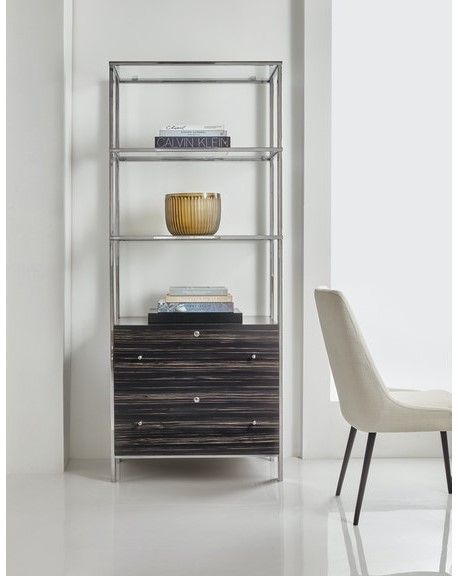 Hooker® Furniture Melange Black/Brown/Polished Stainless Steel Bookcase-2