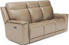 Flexsteel® Miller Beige Power Reclining Sofa with Power Headrests and Lumbar