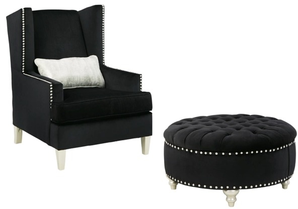 crushed velvet chair and footstool